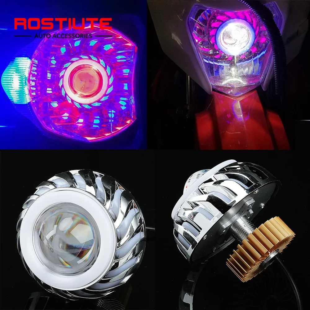 Universal Motorcycle Led Headlight Projector - Hoge/dimlicht dubbele Angel Eyes motorfietskoplampen Extra